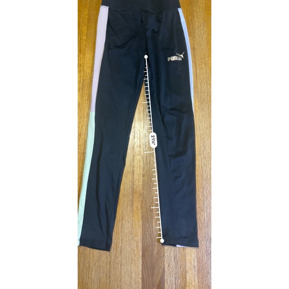 Puma Girls Large (10/12) Black Color Stripe Side Stretch Athletic Running Pants - Picture 4 of 8